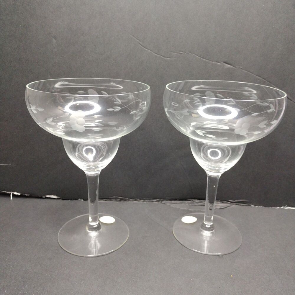 Set of 2 Princess House Heritage Crystal Cut Margarita Glasses